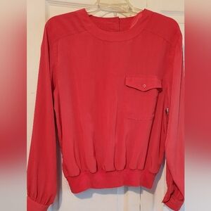 Laura And Jayne Blouse 12 Orange Red Long Sleeve Button Back Ribbed Bottom